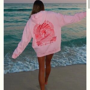 "Everything Comes in Waves" Hoodie in Pink Pink Palm Puff hoodie xs